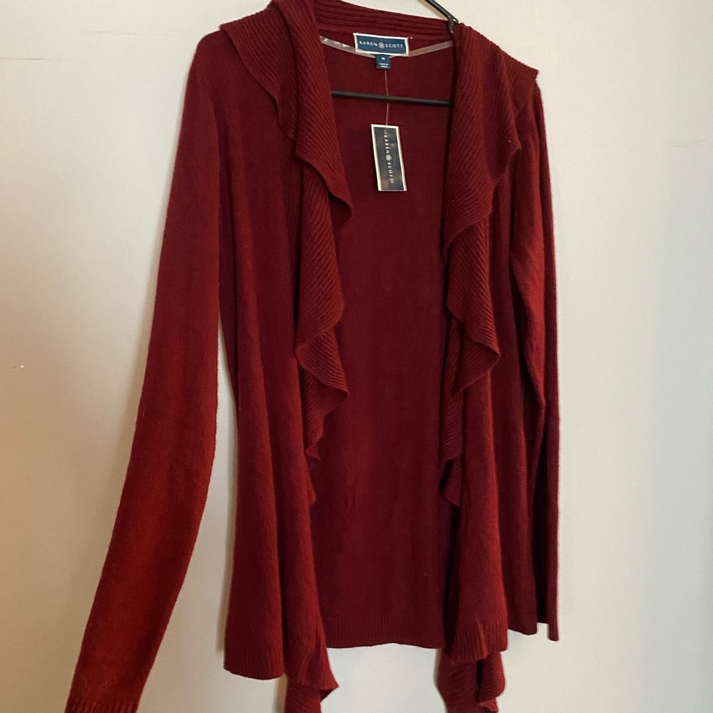 Maroon ruffled cardigan